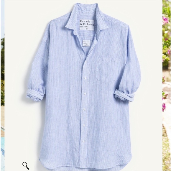 NWOT Frank & Eileen Linen Mackenzie Top o/s blue stripe - Picture 3 of 10